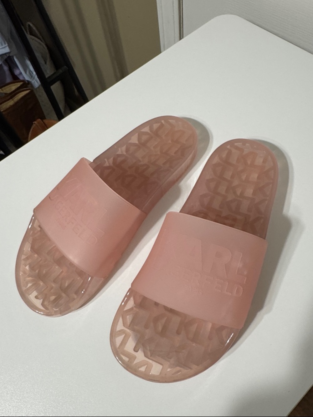 Karl Lagerfeld Blush Pink Logo Slide Sandals